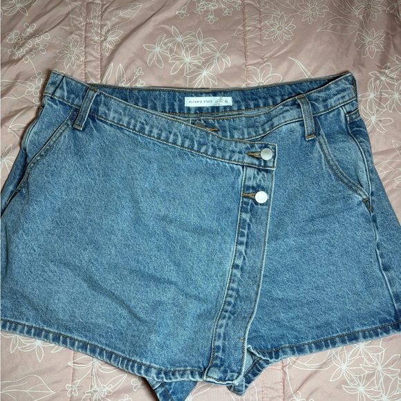 Altar'd State Pants - Altar'd State Light Blue High-Waist Wrap Denim Shorts